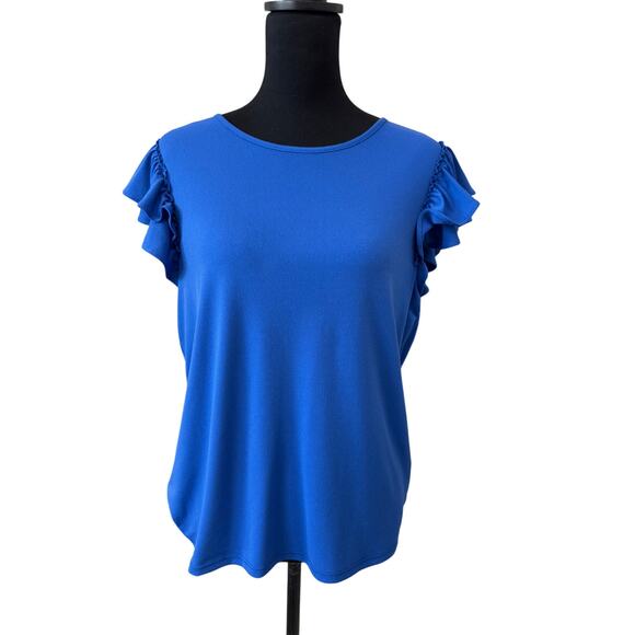 New CECE NORDSTROM Women's Blue Ruffled Flutter Short Sleeve Knit Top Size M - Picture 3 of 7